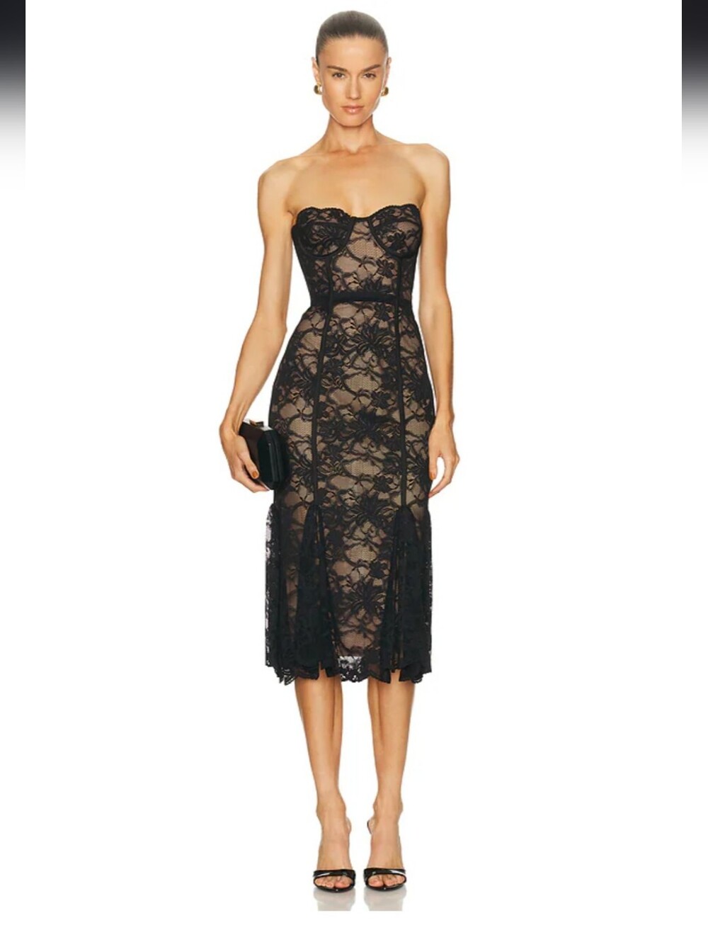 Lucienne Lace Midi Dress in Black